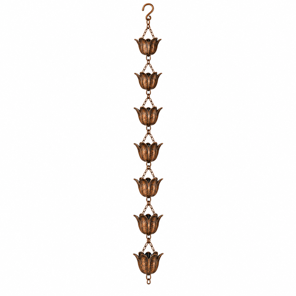 7 Cup Tulip Metal Rain Chain with Copper Bronze Finish