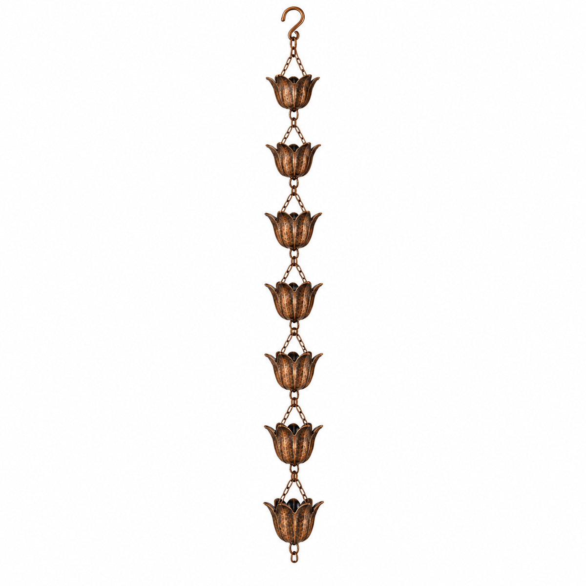 7 Cup Tulip Metal Rain Chain with Copper Bronze Finish