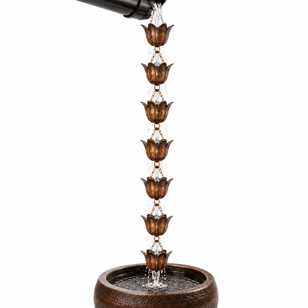 7 Cup Tulip Metal Rain Chain with Copper Bronze Finish