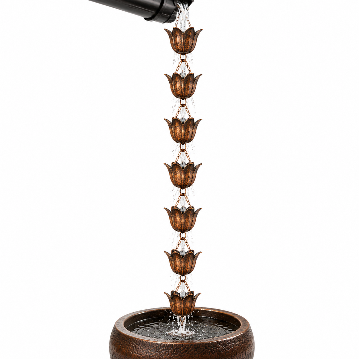 7 Cup Tulip Metal Rain Chain with Copper Bronze Finish