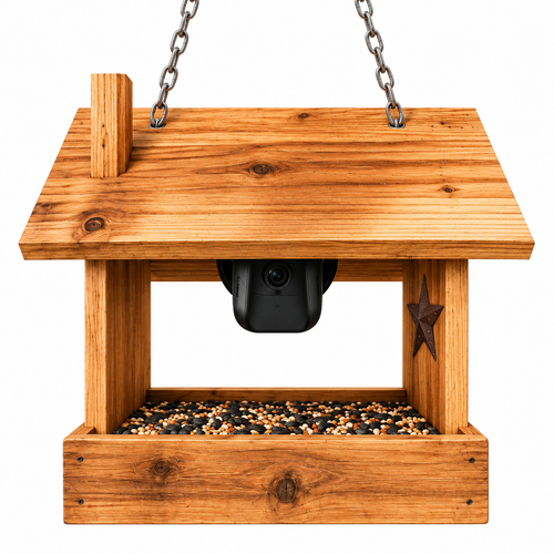 Cedar Bird Feeder with HD Camera and Hanging Chain