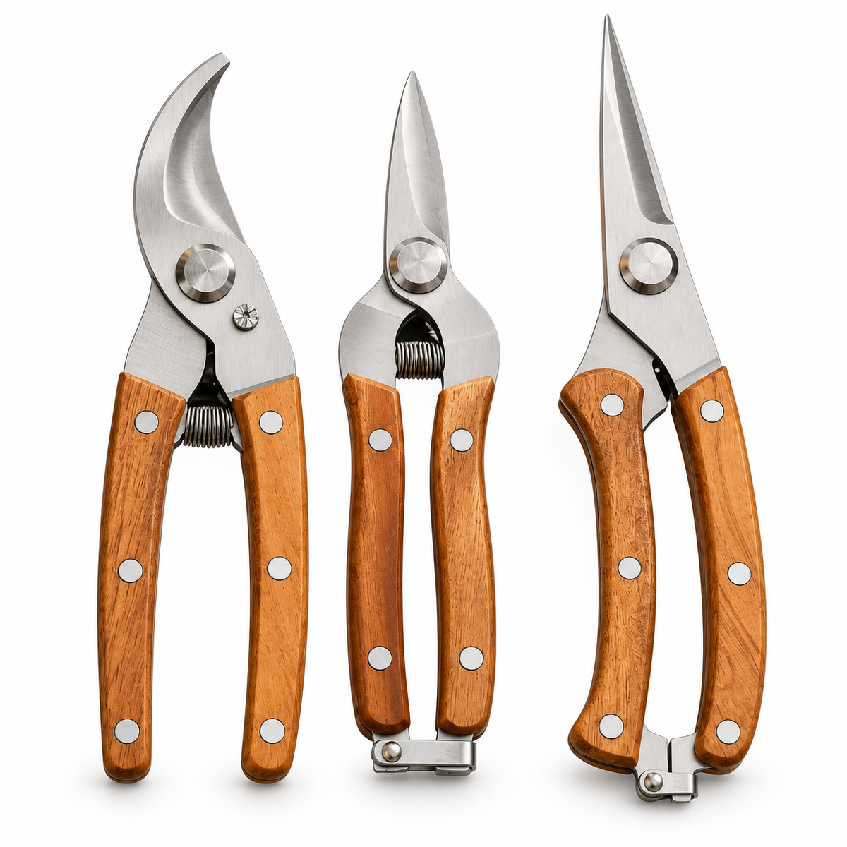 Steel Pruning Shears with Wooden Handles